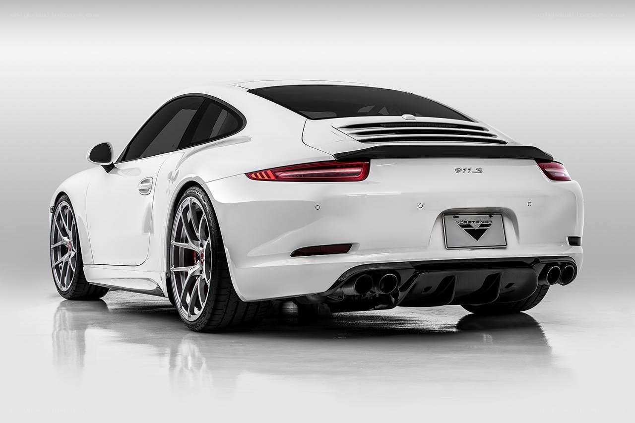 white porsche 911s rear view