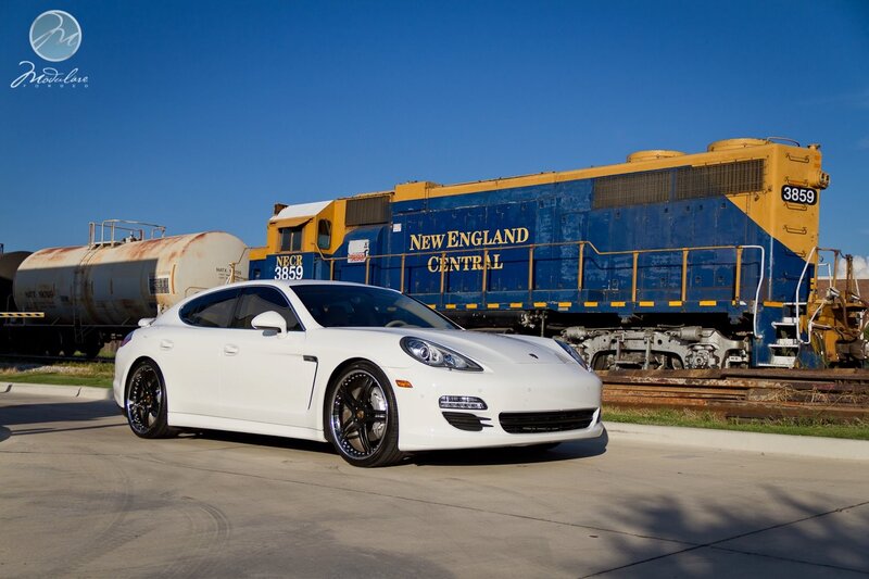 White Porsche and train