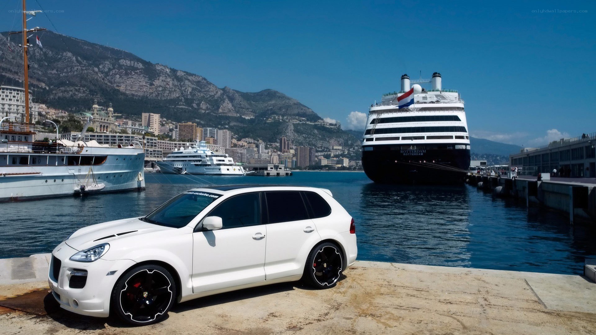 White Porsche at Monaco port