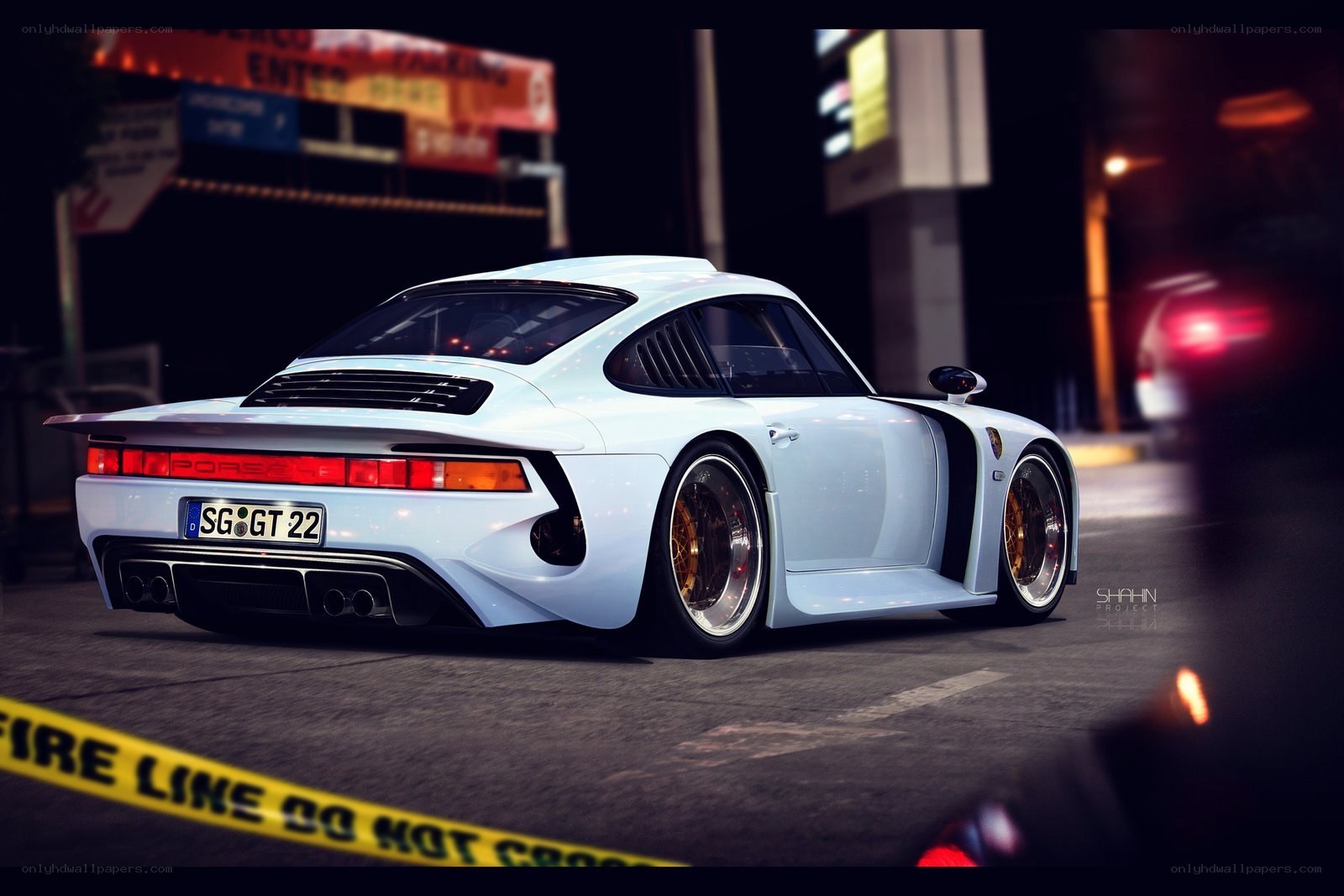 white porsche at night