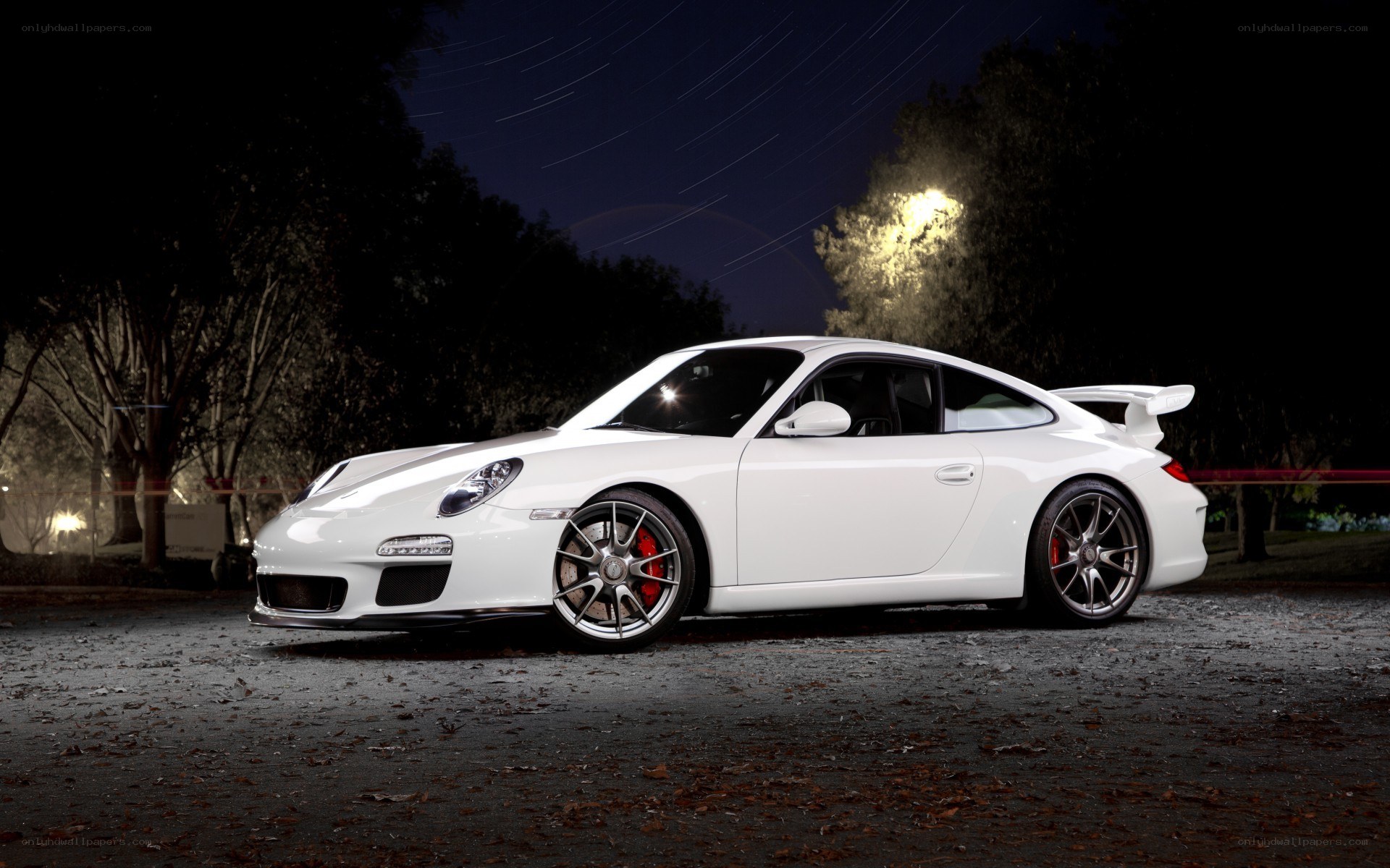 White Porsche at night