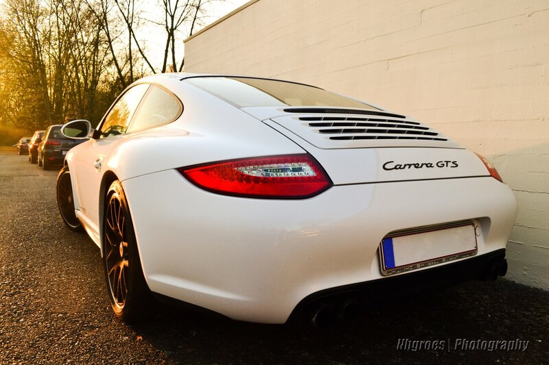 White Porsche Carrera GTS — Dramatic, Sunset