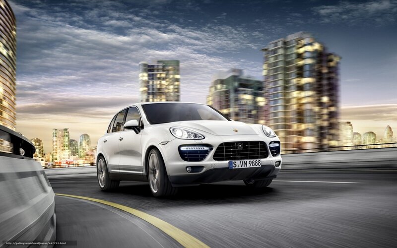 White Porsche Cayenne — Dynamic, Sunset, Photograph