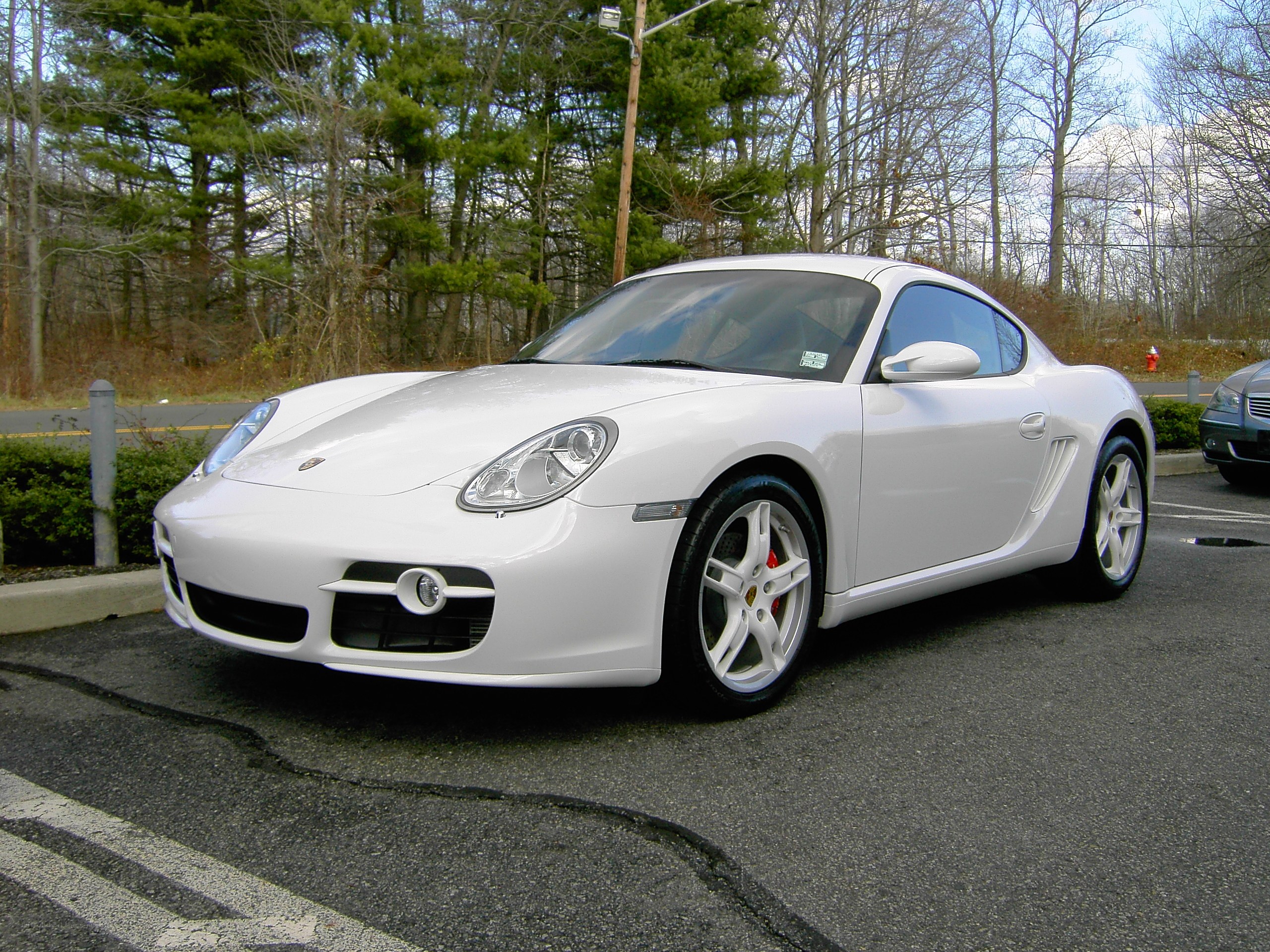 White Porsche Cayman parked