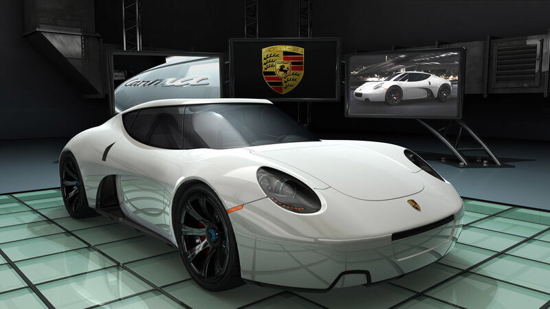 White Porsche concept car display