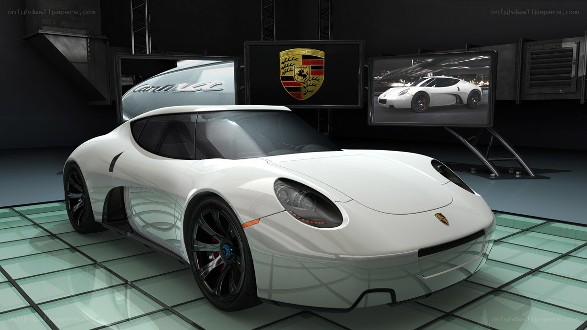 White Porsche concept car display