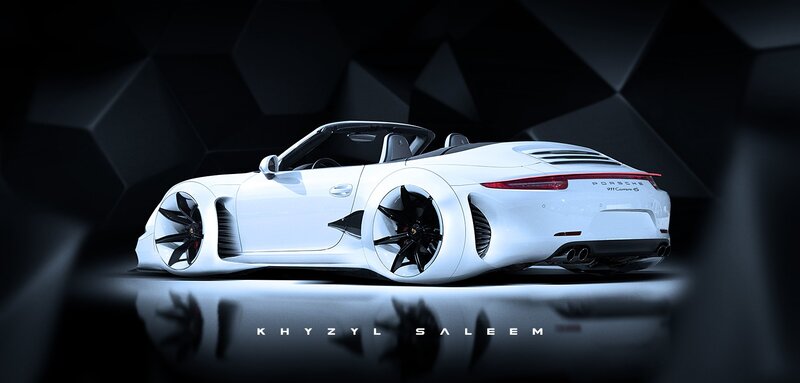 White Porsche Convertible — Dramatic, 3d Render