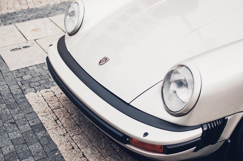 White Porsche front view