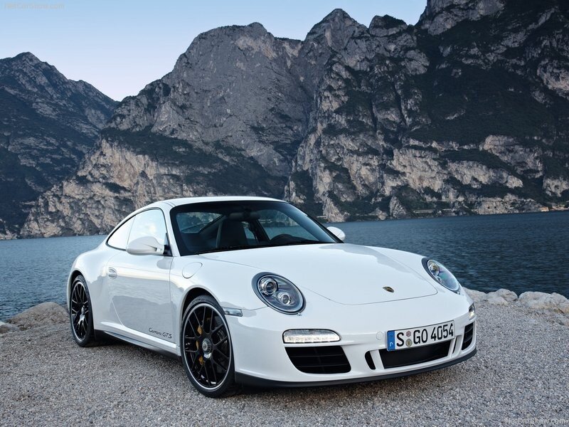 White Porsche GT3 by a lake
