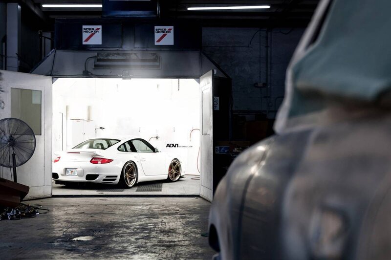 White Porsche in a garage
