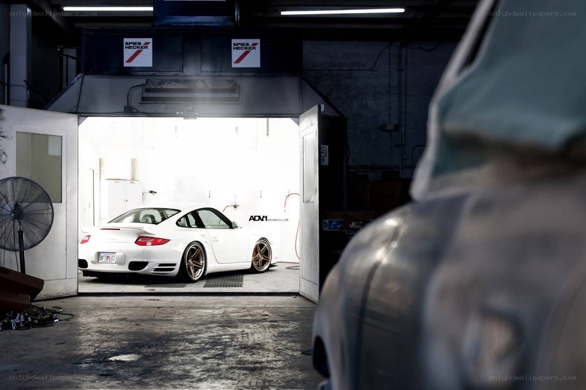 White Porsche in a garage
