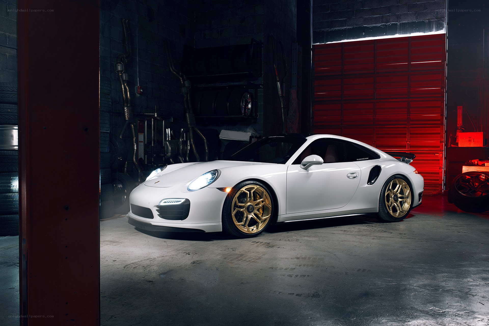 White Porsche in garage