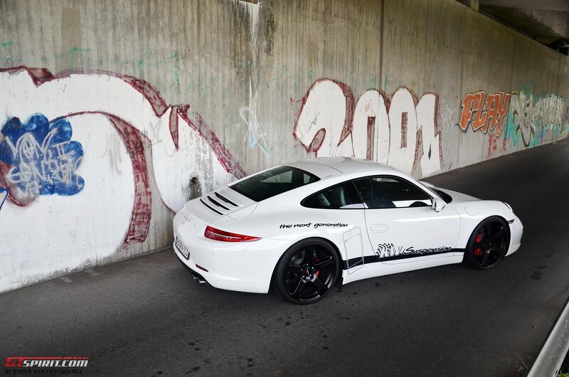 White Porsche in graffiti tunnel