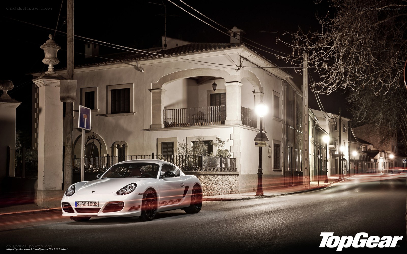 White Porsche on a night street