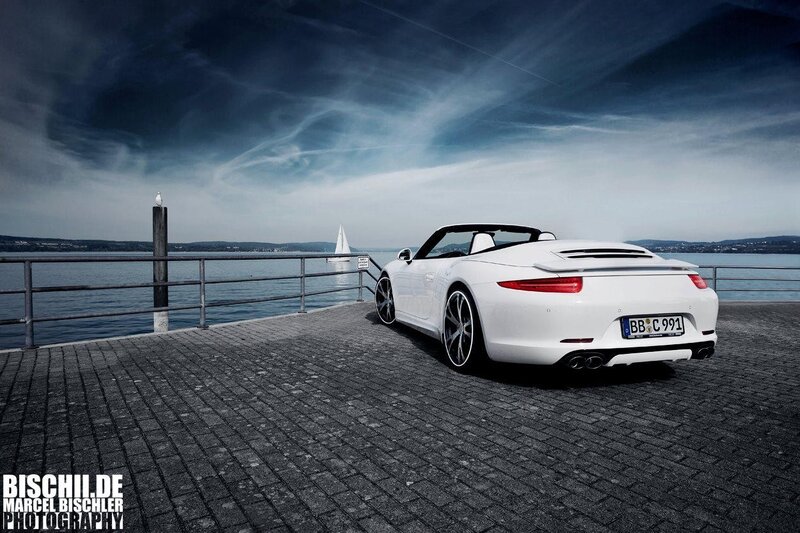 White Porsche on a pier