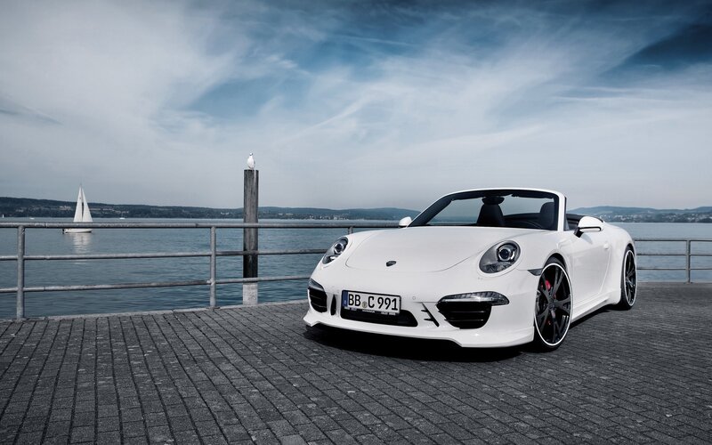 White Porsche on a pier