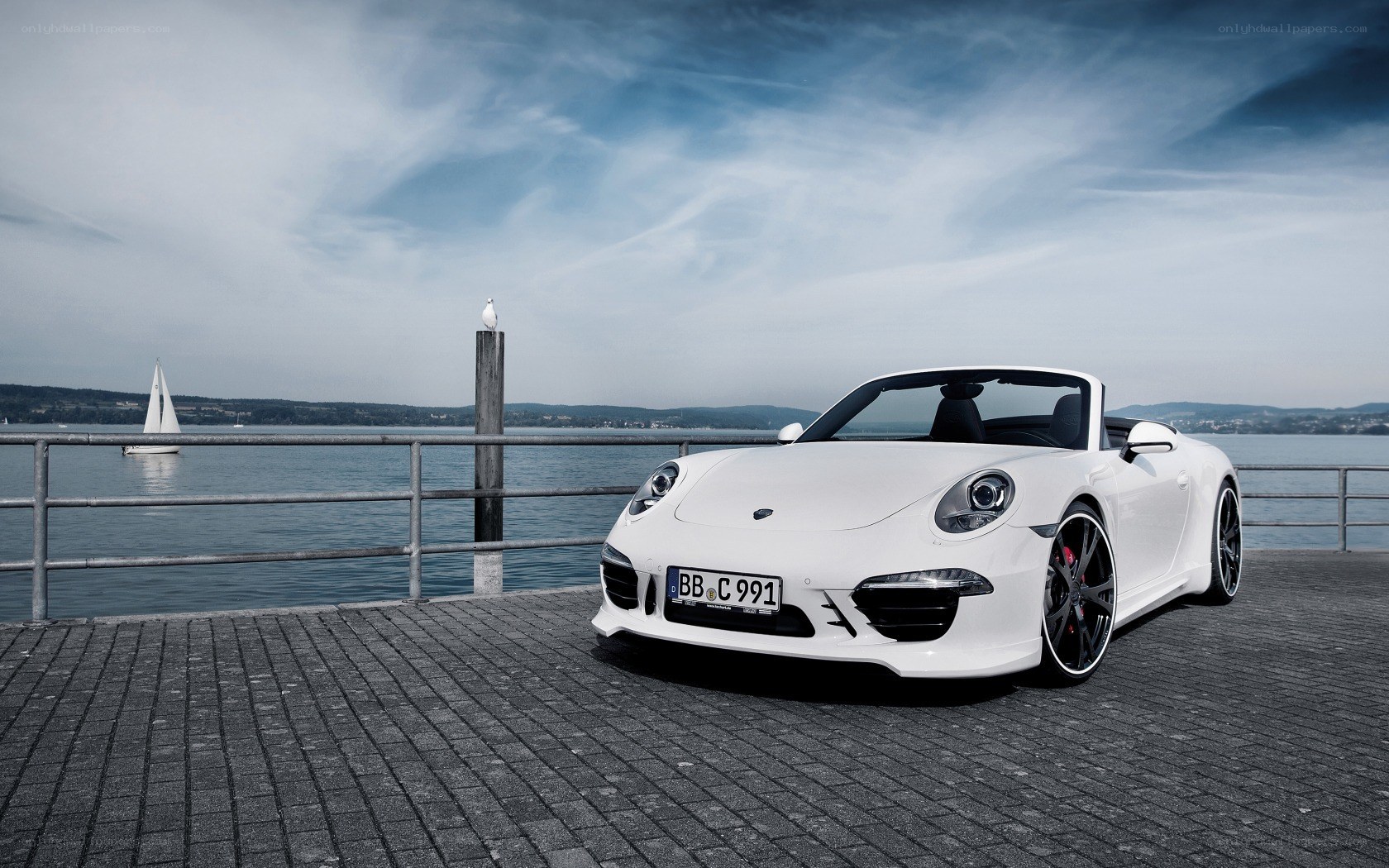 White Porsche on a pier
