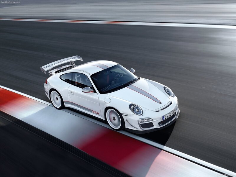 White Porsche on a racetrack
