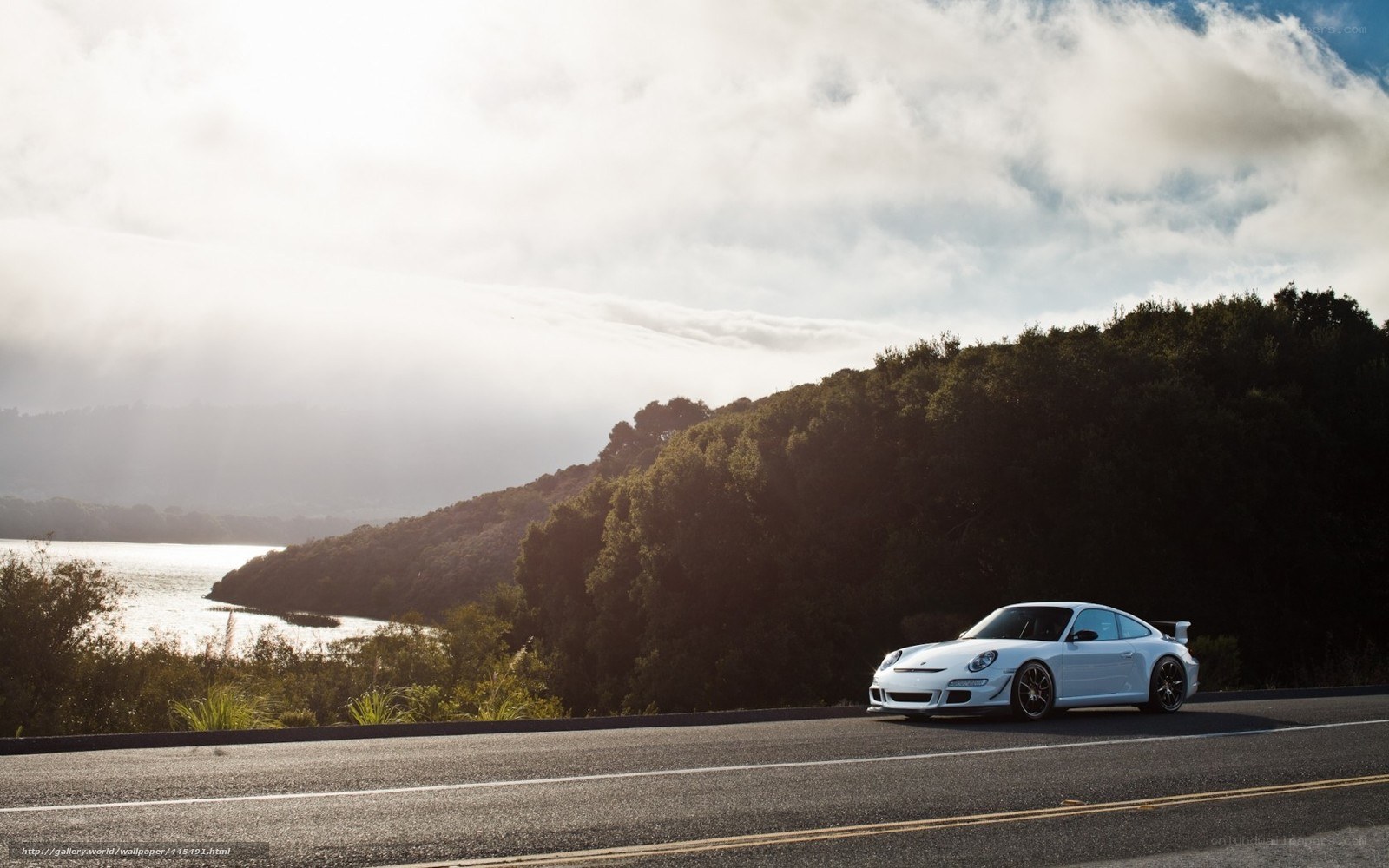 White Porsche on coastal road