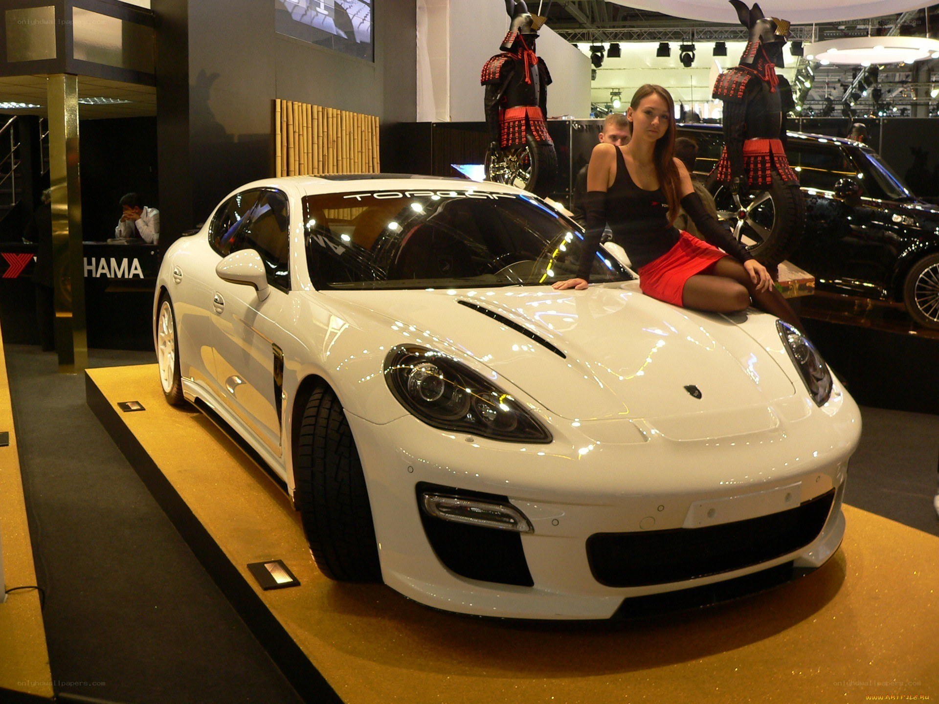 White Porsche on display at auto show