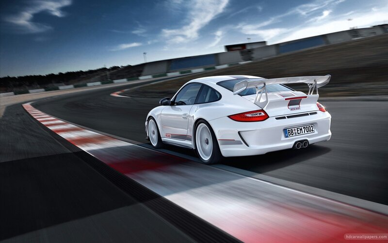 White Porsche on Racetrack — Dynamic, Afternoon, Photograph