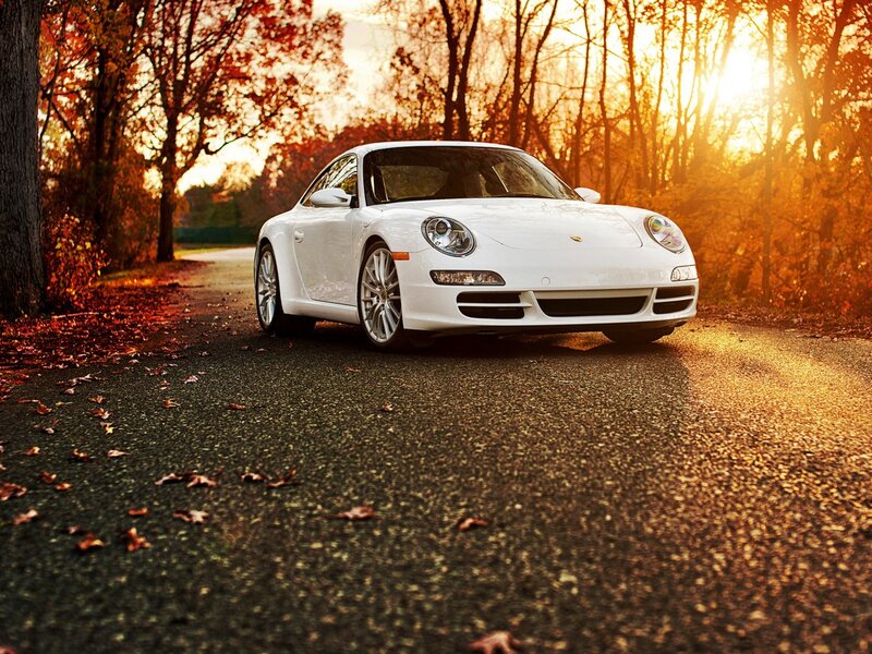 White Porsche on Road — Serene