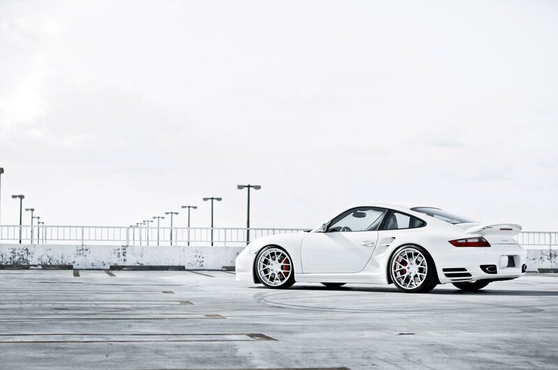 White Porsche on rooftop