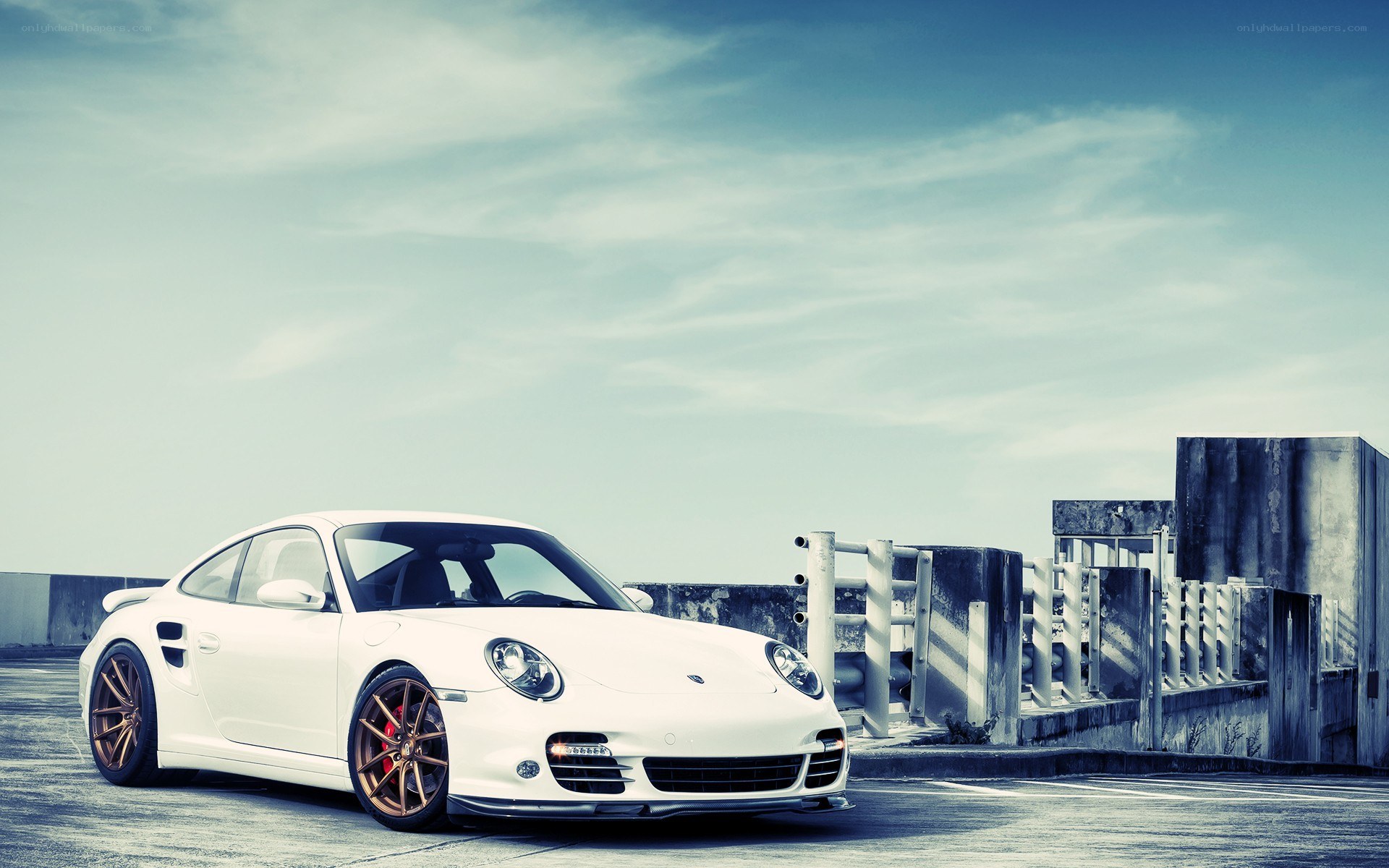 White Porsche on rooftop