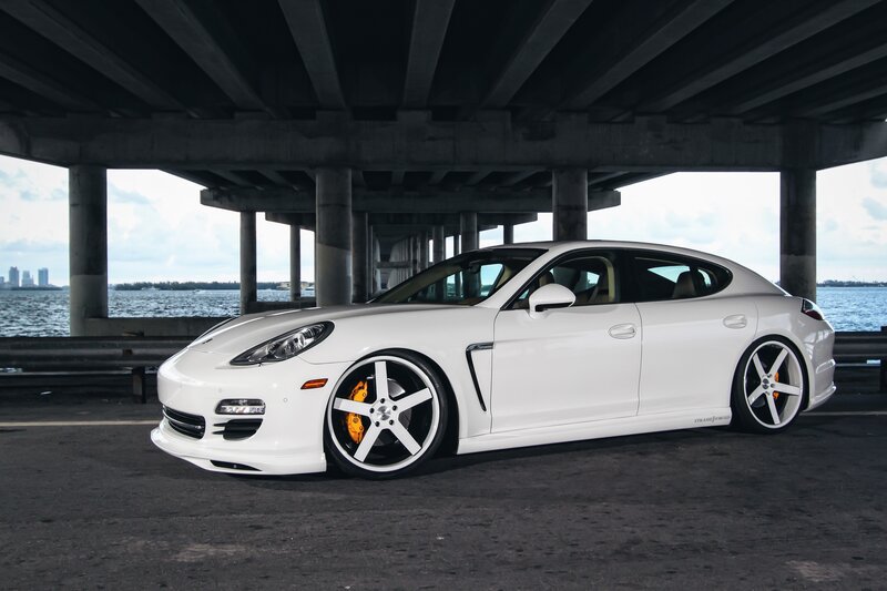 White Porsche Panamera — Dramatic, Afternoon, Photograph, Bridge