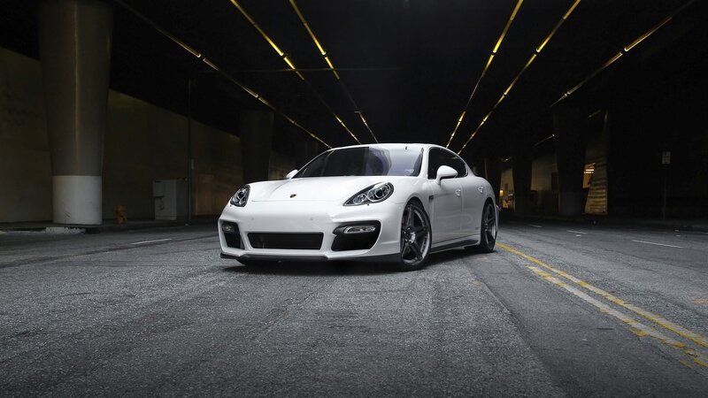 White Porsche Panamera — Dramatic, Night, Photograph, Car