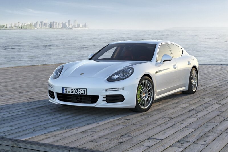 White Porsche Panamera on a dock