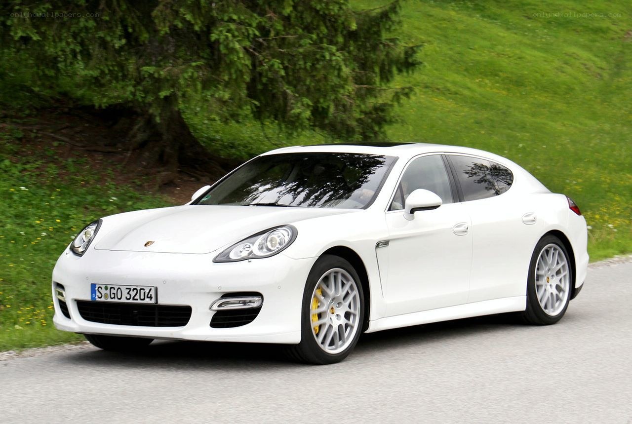 White Porsche Panamera on a road