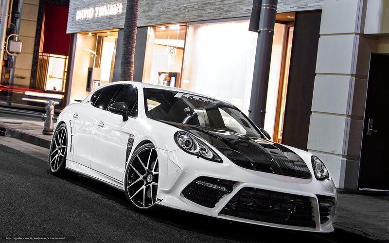 White Porsche Panamera on city street