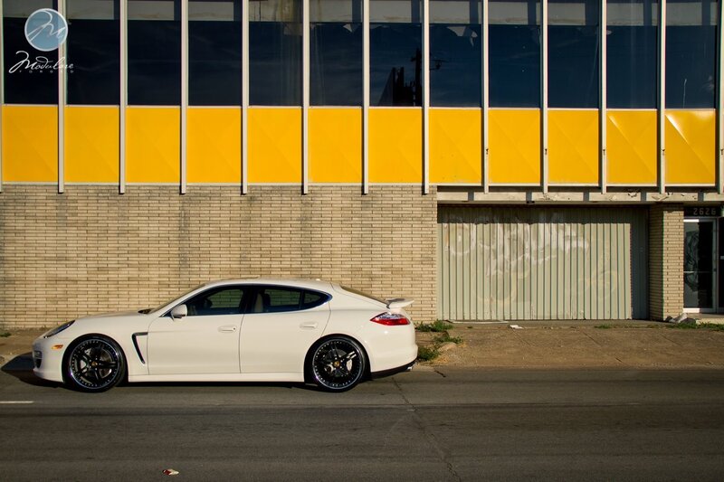 White Porsche Panamera on street