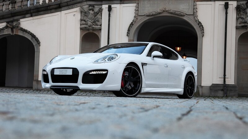 white porsche panamera sports car