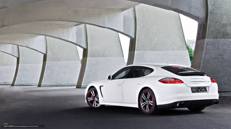 White Porsche Panamera under concrete structure