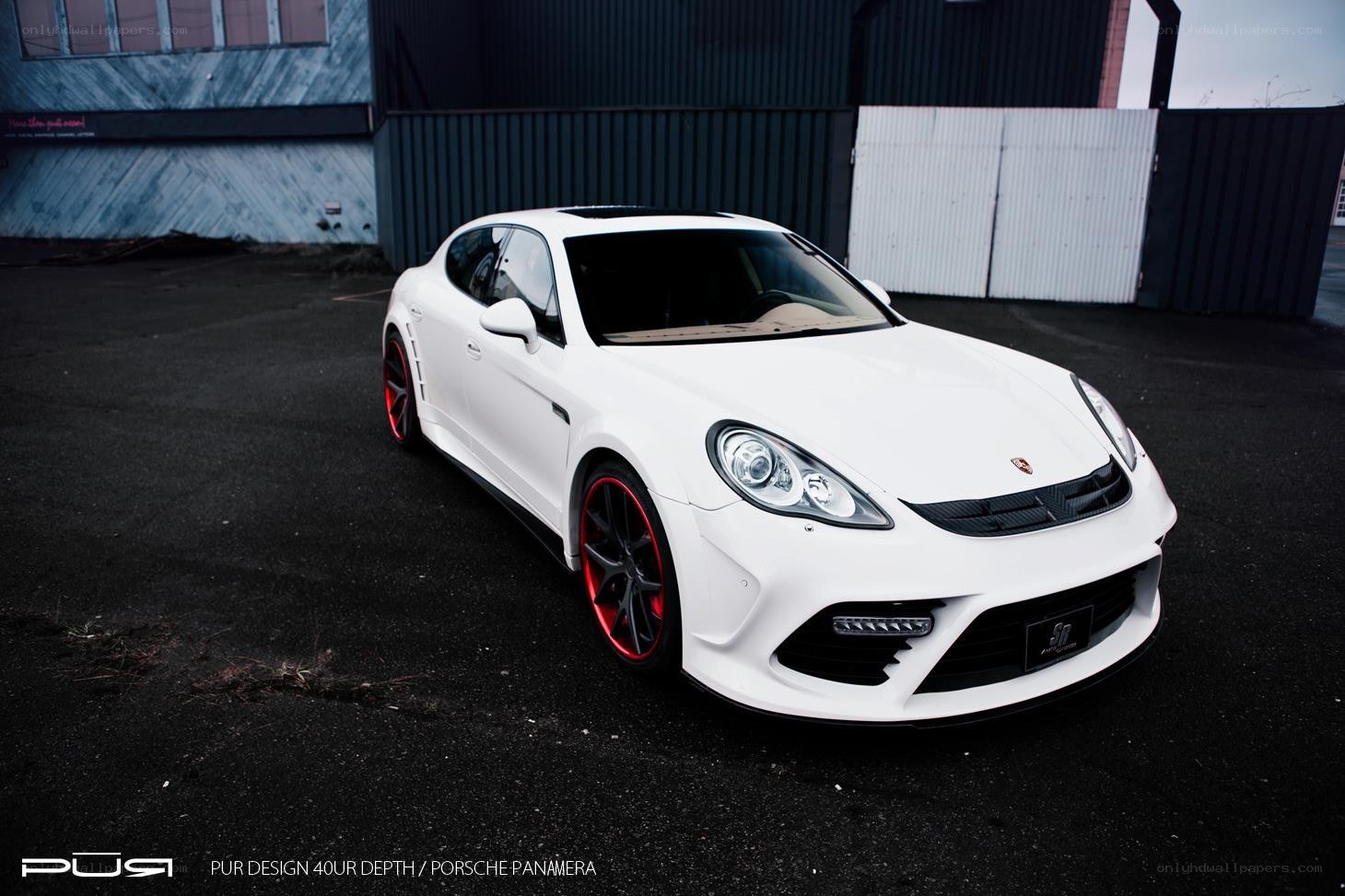 White Porsche Panamera with custom wheels