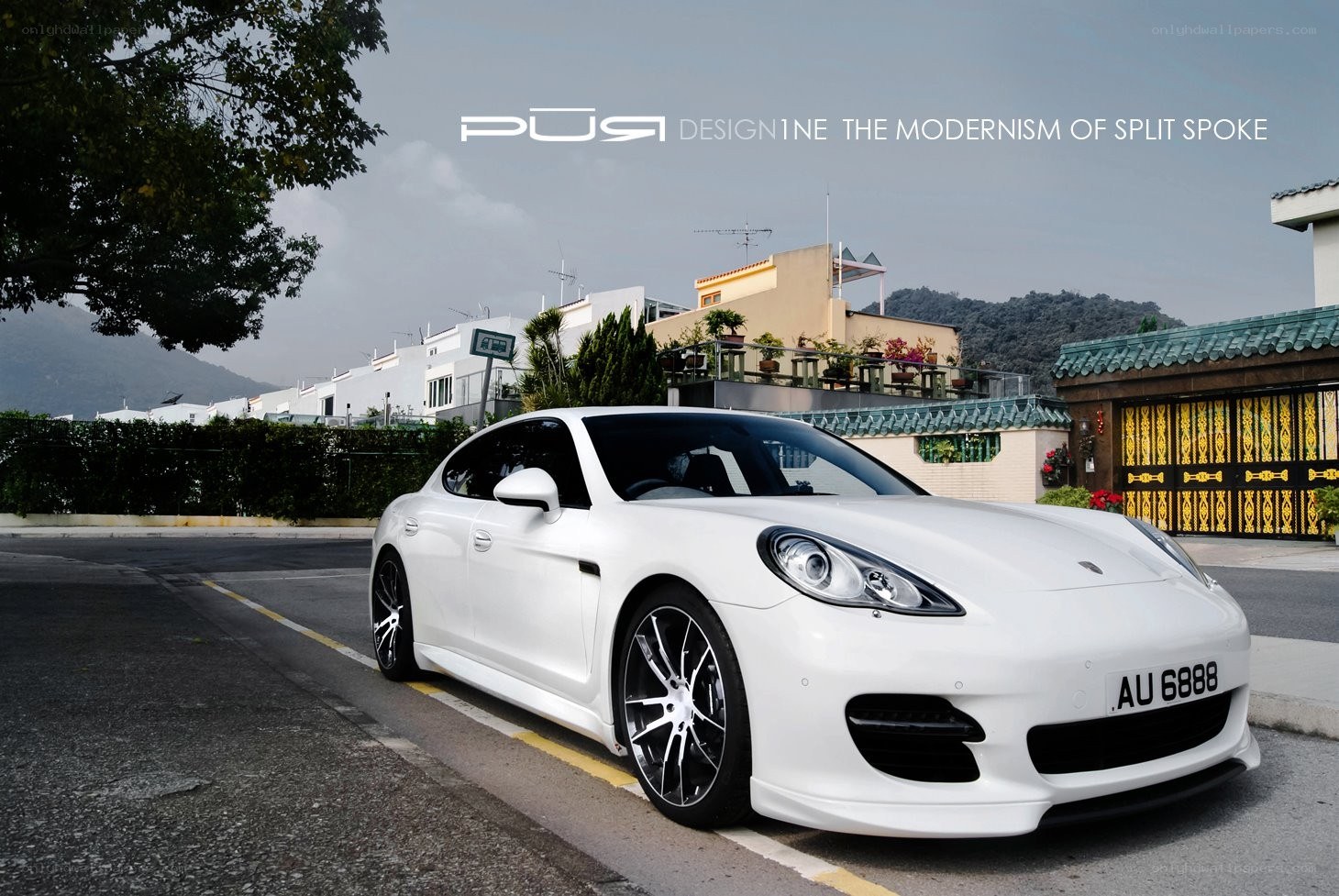 White Porsche Panamera with custom wheels
