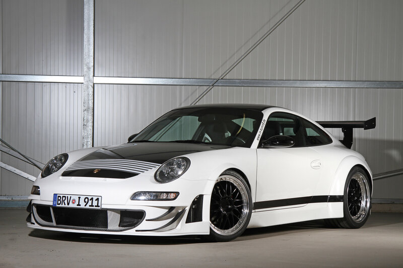 White Porsche Race Car — Dramatic, Photograph