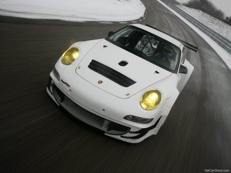 white porsche race car on track