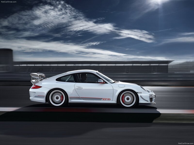 White Porsche RS 40 on a racetrack