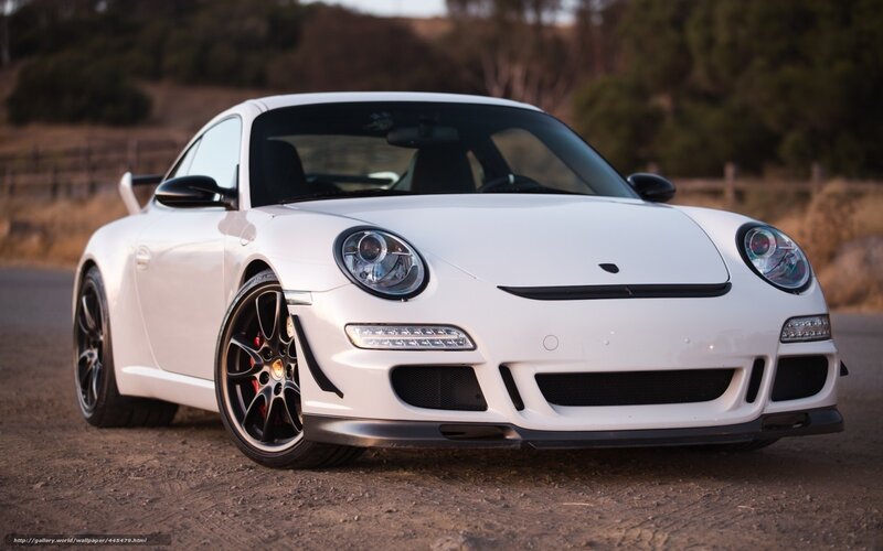 White Porsche Sports Car — Calm, Sunset, Photograph