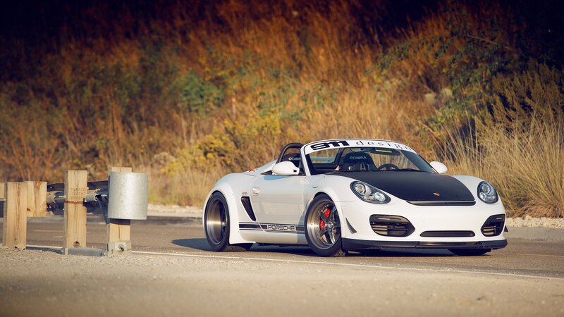 White Porsche Sports Car — Dramatic, Afternoon, Photograph, Road