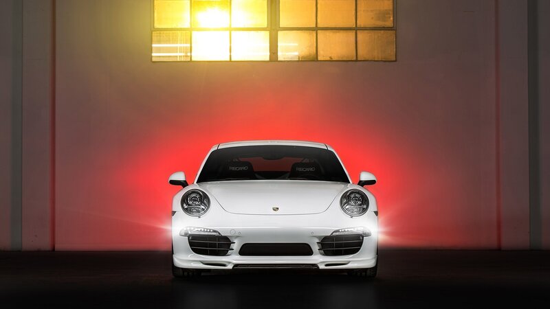 White Porsche Sports Car — Dramatic, Photograph