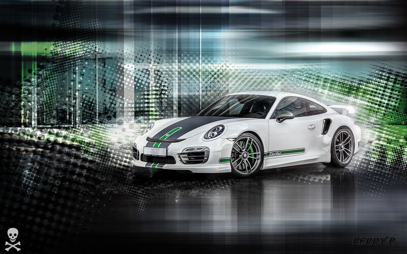 White Porsche Sports Car — Dynamic, Digital Art