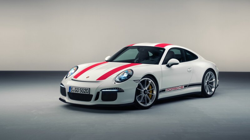 White Porsche Sports Car — Neutral, Photograph, Red Stripes
