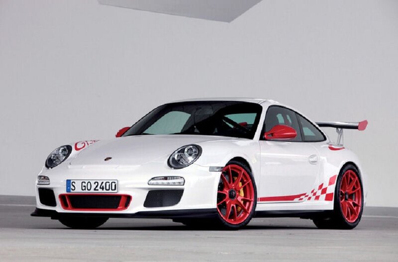 White Porsche Sports Car — Neutral, Photograph, Red Wheels