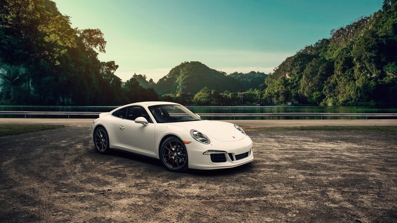 White Porsche Sports Car — Serene, Afternoon, Photograph