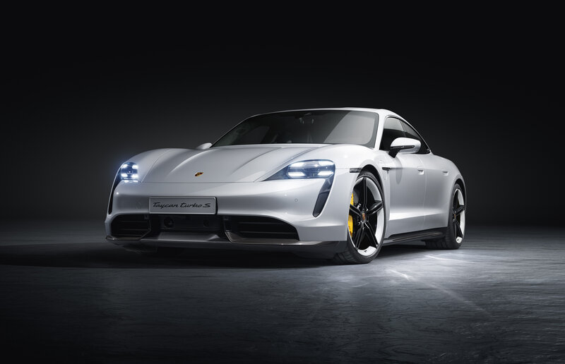 White Porsche Taycan — Dramatic, Photograph, Car