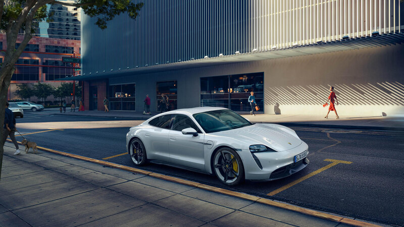 White Porsche Taycan — Urban